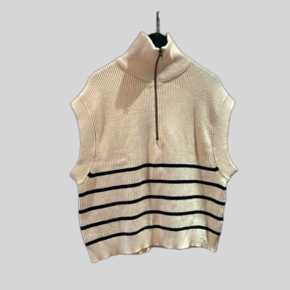 Zara Cream and Black Striped Sweater